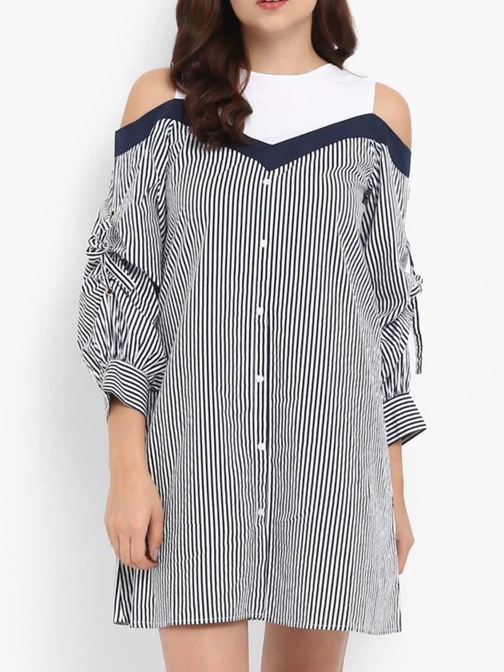 Cotton dress, navy blue and white stripped button down mini dress size medium